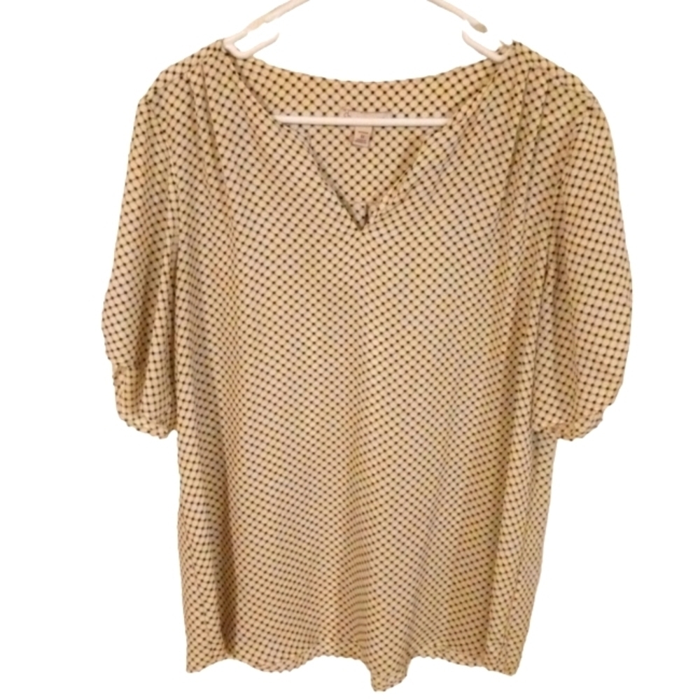 Office Casual Top CB Designs est  1962 Blouse V-Neck Drop Slve. Geo Design 1X